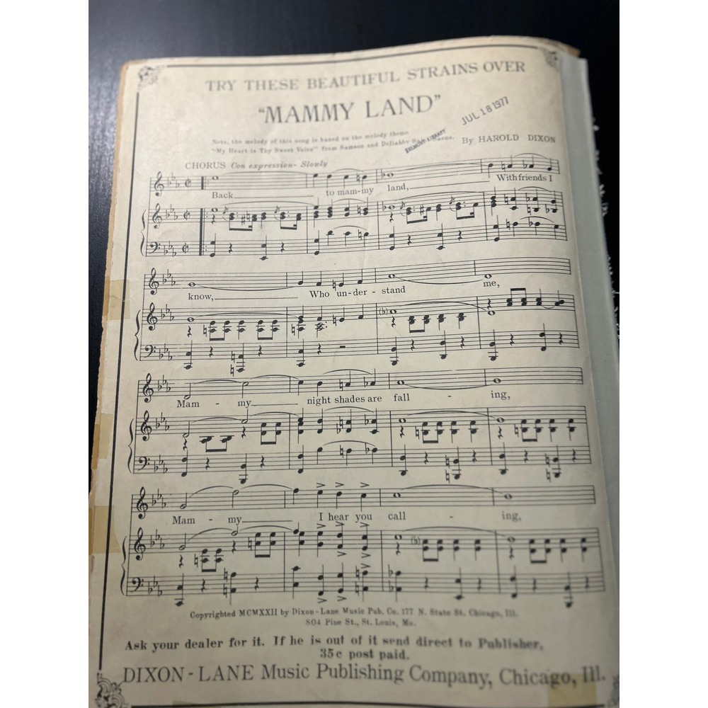 Call Me Back Pal O Mine Waltz Song 1921 Harold Dixon Lawrence Perricone - Picture 13 of 13